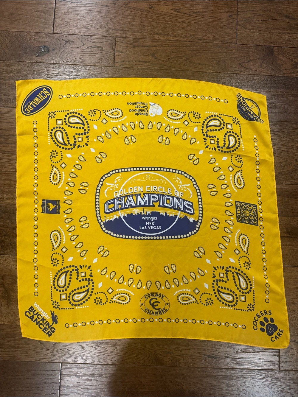 Wrangler Yellow Golden Circle of Champions NFR Las Vegas Bandana Bucking Cancer